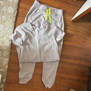 Figs Gray Joggers with Neon Yellow Drawstring